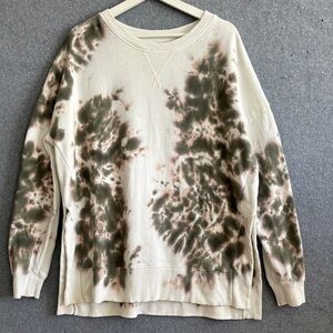 Lucky Brand  Tie-Dye Loose Fit Tunic Sweatshirt S Whiteish Tie Dye Green Taupe